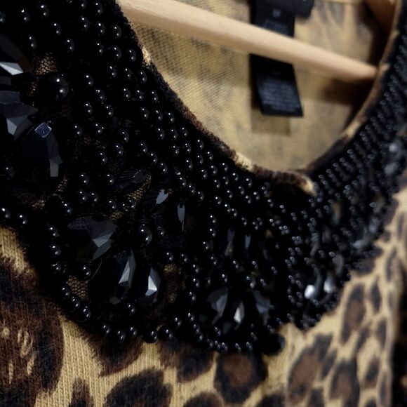 INC International Concepts Angora Blend Leopard Print Cardy with Beaded Collar - Picture 3 of 9